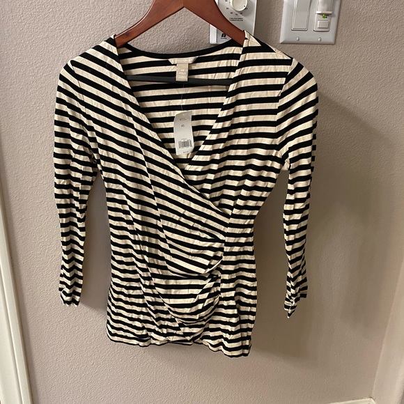 Banana Republic Tops - NWT Banana republic faux wrap top. Cream and black stripes. Long sleeve. Xs